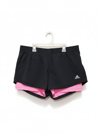 ADIDAS|L|WAIST 36|WOMEN'S BLACK AND PINK RUNNING SHORTS