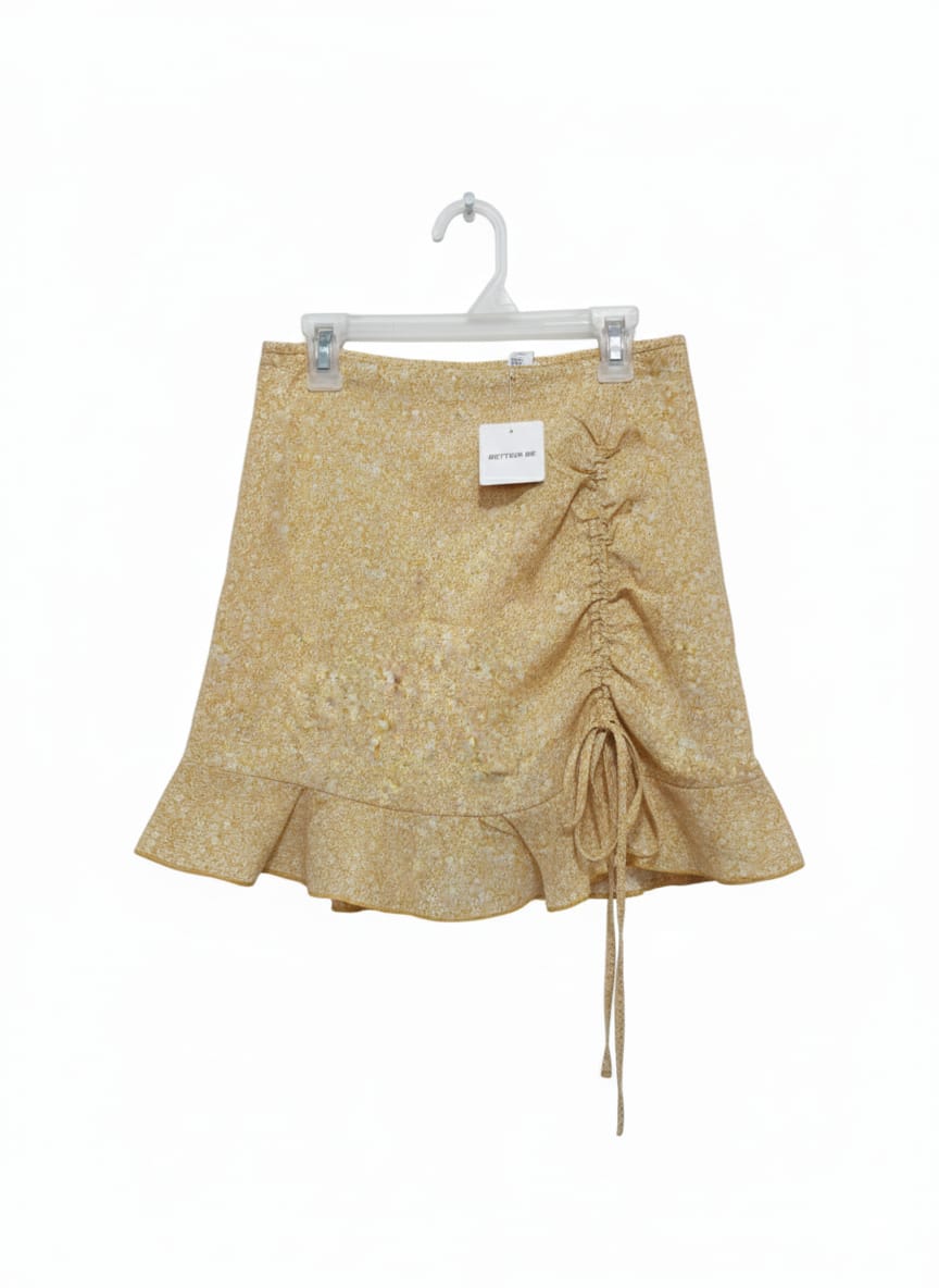 BETTER BE| S|WAIST 27|YELLOW FLORAL RUCHED MINI SKIRT