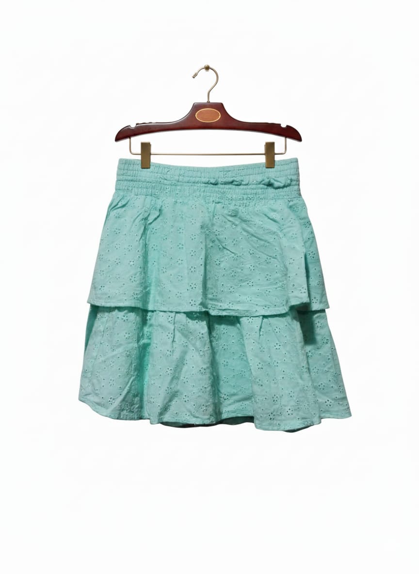 SO|S|WAIST 26|MINT GREEN SMOCKED WAIST EYELET SKIRT