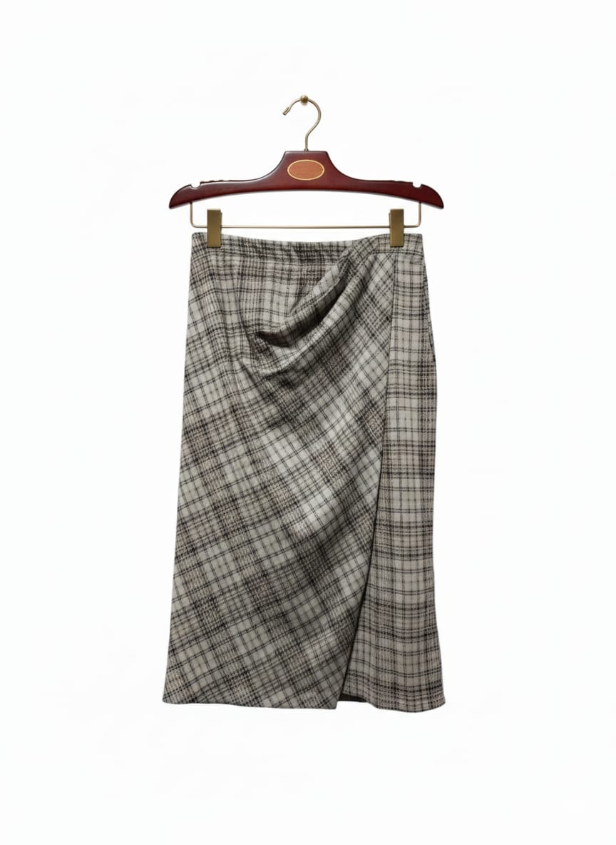 MAX STUDIO |S|WAIST 28|GREY ASYMMETRICAL CHECK SKIRT