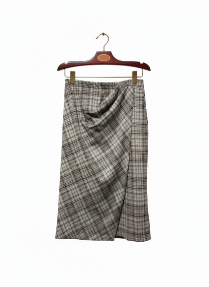 MAX STUDIO |S|WAIST 28|GREY ASYMMETRICAL CHECK SKIRT