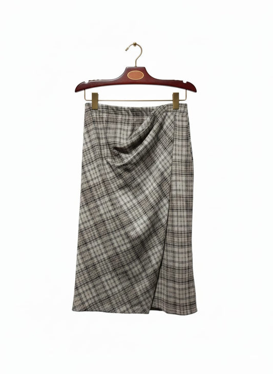 MAX STUDIO |S|WAIST 28|GREY ASYMMETRICAL CHECK SKIRT