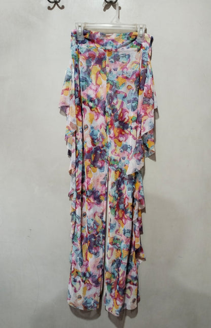 LOVE 83|M|26|B12|Sheer Chiffon Tiered Ruffle Flared Trousers