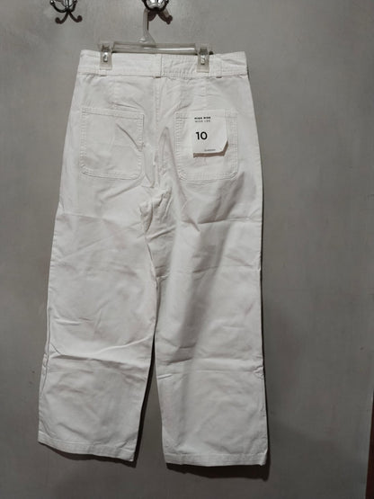 HIGH RISE|M|WAIST 31|WHITE HIGH-WAISTED WIDE-LEG CROPPED JEANS