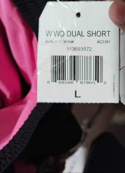 ADIDAS|L|WAIST 36|WOMEN'S BLACK AND PINK RUNNING SHORTS