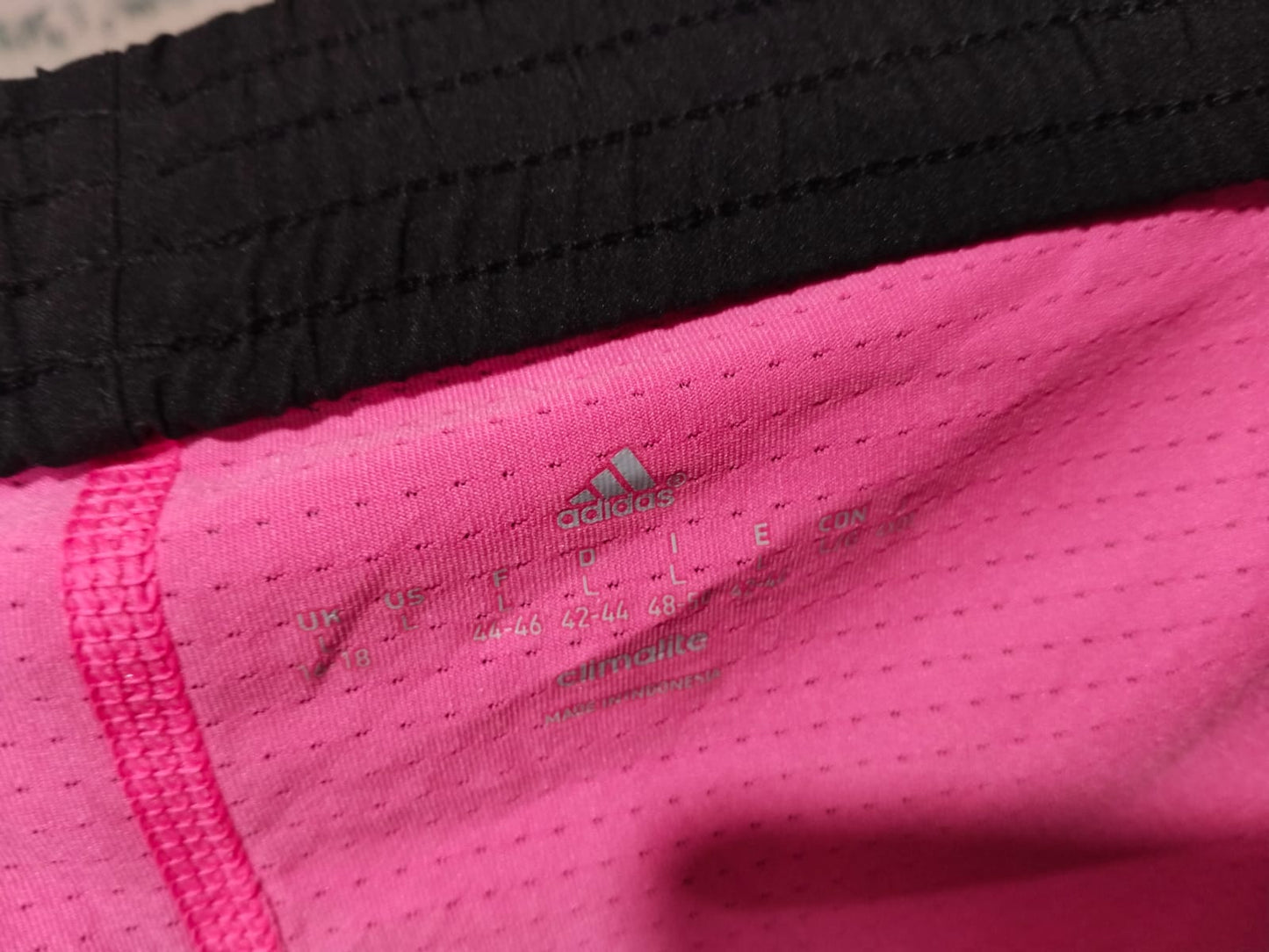 ADIDAS|L|WAIST 36|WOMEN'S BLACK AND PINK RUNNING SHORTS