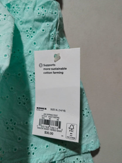 SO|S|WAIST 26|MINT GREEN SMOCKED WAIST EYELET SKIRT