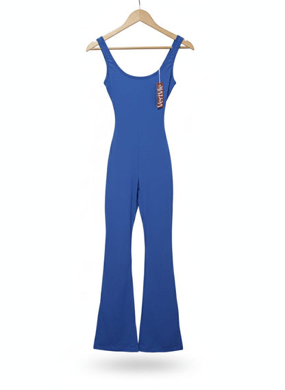 VERTVIE|S|BUST 13|BLUE SLEEVELESS FLARED SPORTS WEAR JUMPSUIT