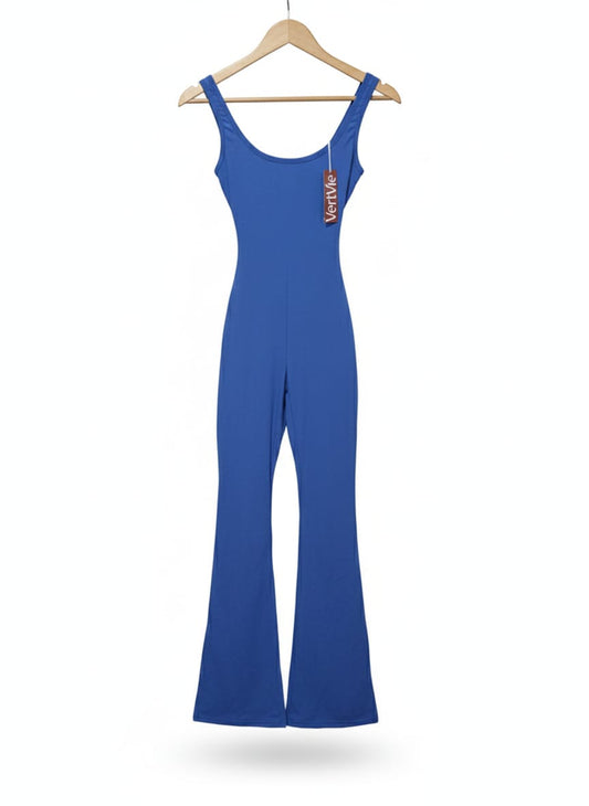 VERTVIE|S|BUST 13|BLUE SLEEVELESS FLARED SPORTS WEAR JUMPSUIT