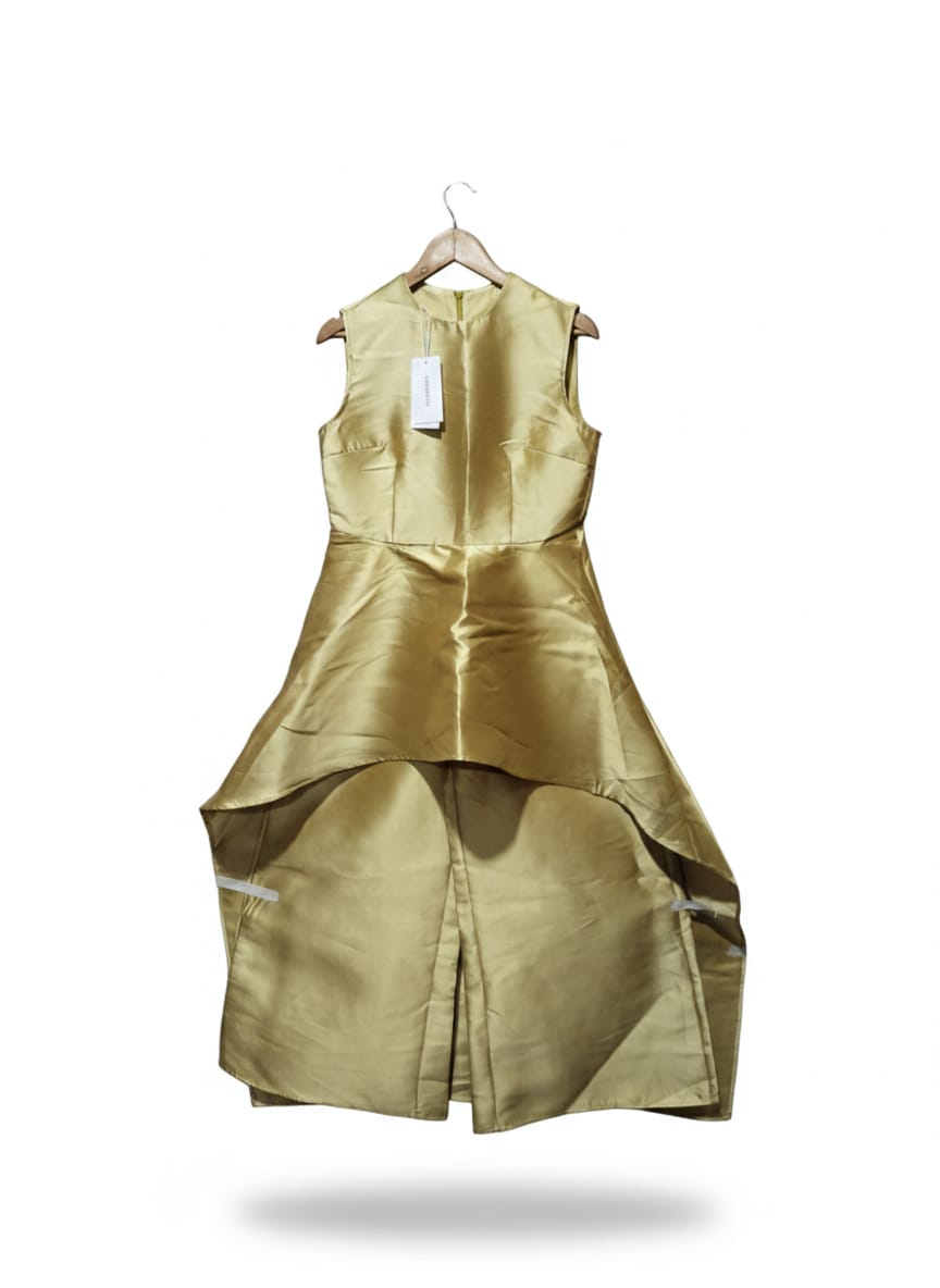 OSHOPLIVE|M|BUST 17.5|GOLD SLEEVELESS HIGH-LOW DRESS