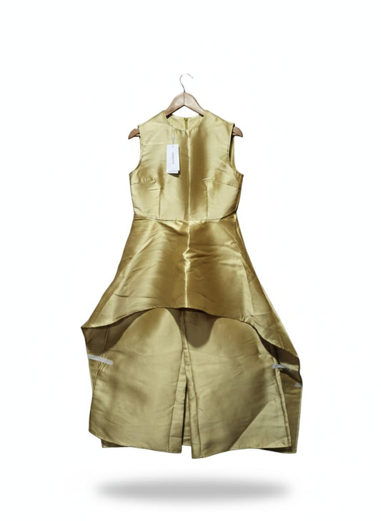 OSHOPLIVE|M|BUST 17.5|GOLD SLEEVELESS HIGH-LOW DRESS