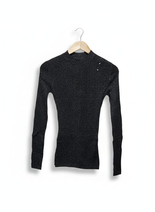 ANN TAYLOR|S|BUST 13|SPARKLY RIBBED HIGH NECK SWEATER