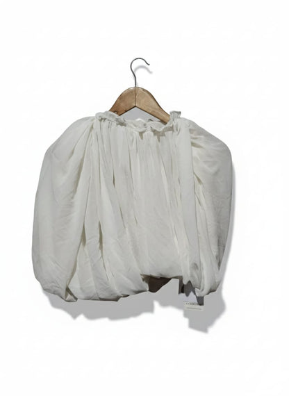COMMENSE|XS|BUST 16.5|WHITE GATHERED PUFF SLEEVE BLOUSE