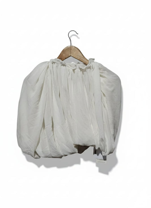 COMMENSE|XS|BUST 16.5|WHITE GATHERED PUFF SLEEVE BLOUSE