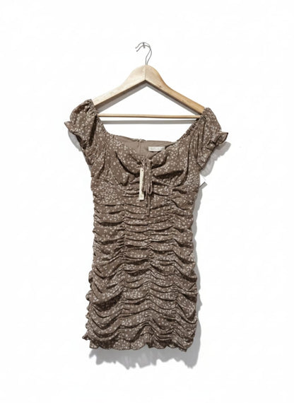 BLUSH BJ |M|BUST 15| BROWN FLORAL CINCHED FRONT MILKMAID DRESS