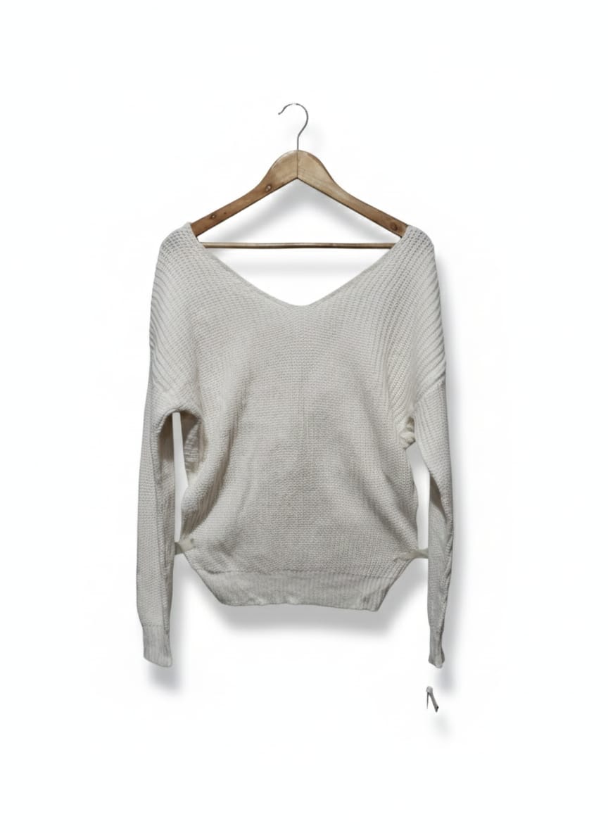 FASHION NOVA|S|BUST 20| WHITE RIBBED V-NECK SWEATER