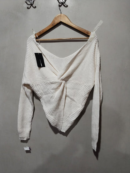 FASHION NOVA|S|BUST 20| WHITE RIBBED V-NECK SWEATER