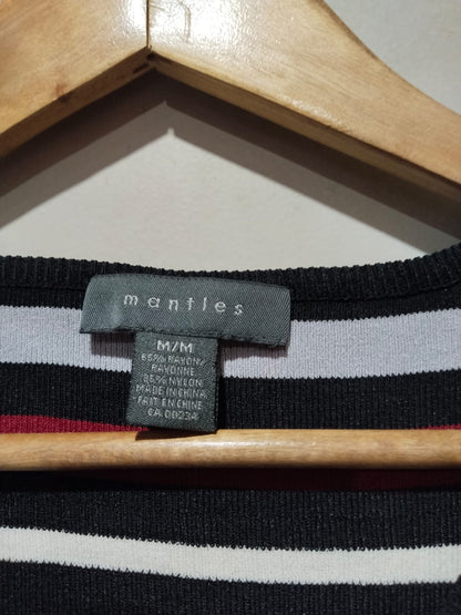 MANTIES|M|BUST 16|MULTI-COLOR STRIPED V-NECK SWEATER