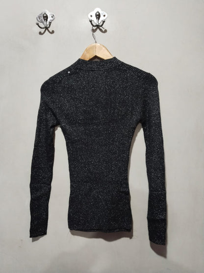 ANN TAYLOR|S|BUST 13|SPARKLY RIBBED HIGH NECK SWEATER