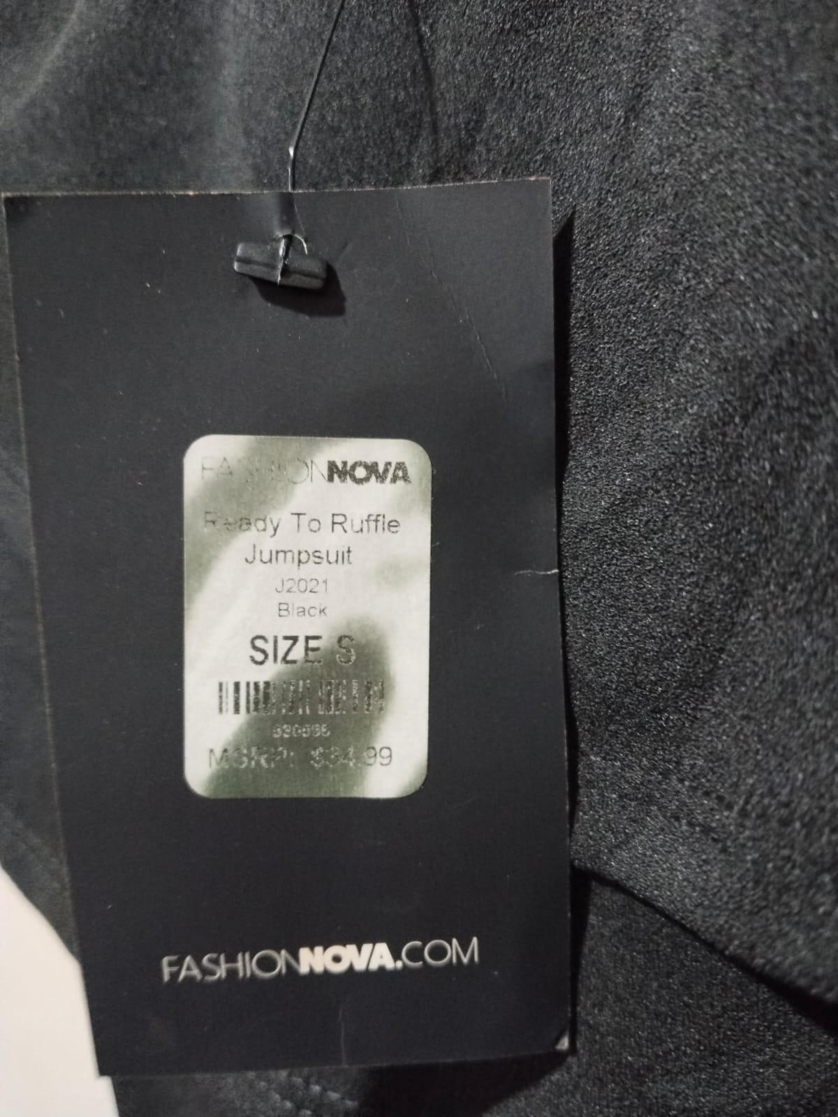 FASHION NOVA|S|BUST 15.5|BLACK OFF-THE-SHOULDER RUFFLE JUMPSUIT