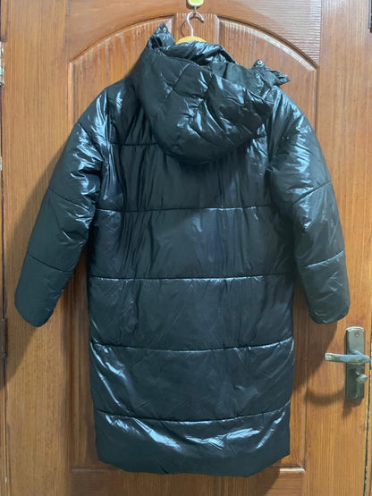 H&M DIVIDED|XS|BUST 22|BLACK SHINY LONGLINE PUFFER COAT