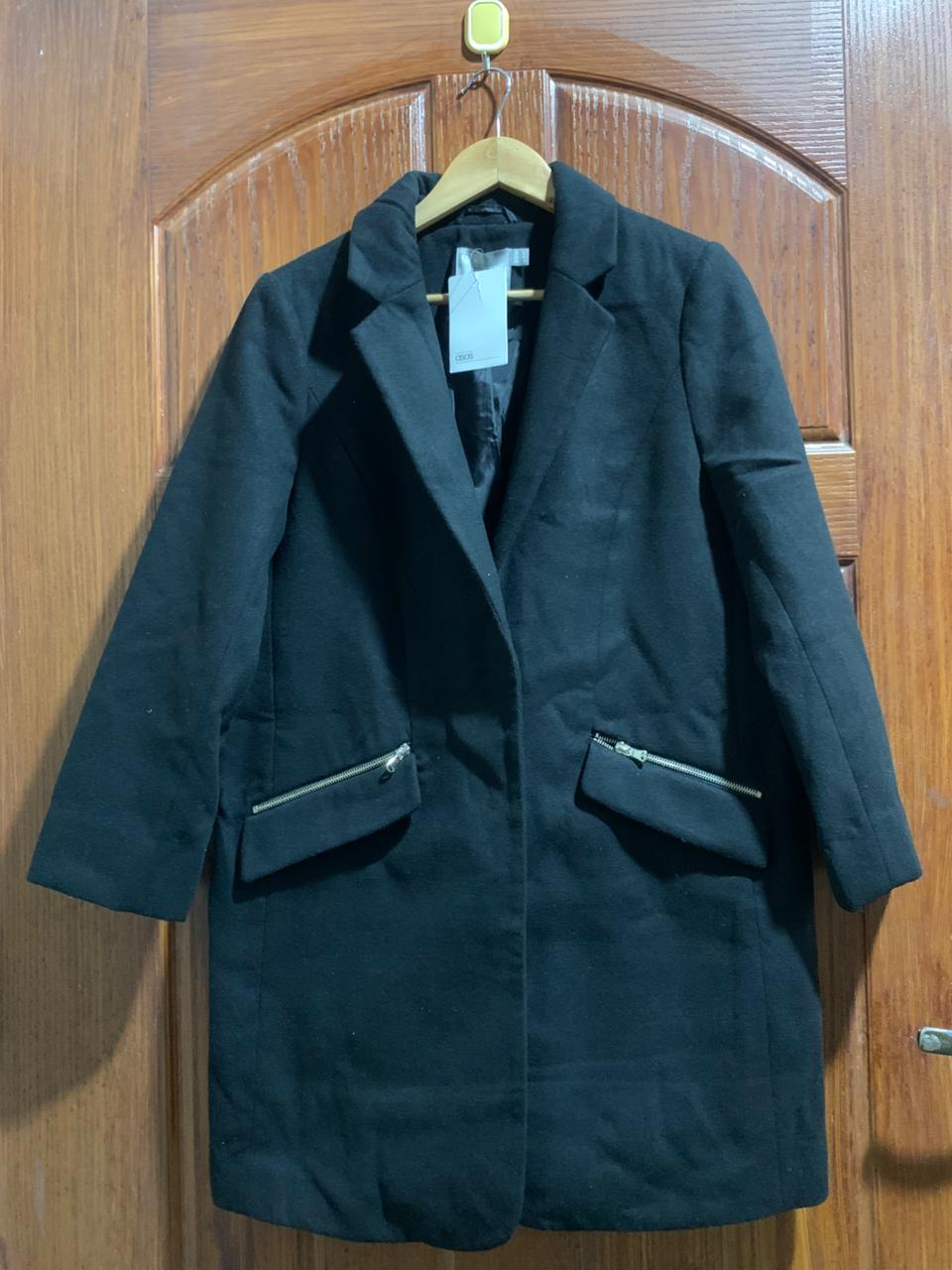 ASOS|M|BUST 21| BLACK CLASSIC COAT WITH ZIPPER POCKETS