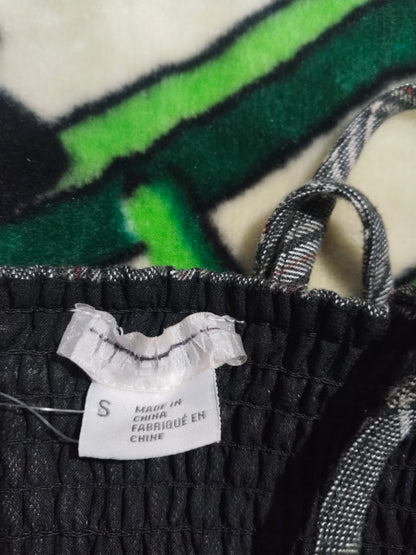 Grey Plaid Button Front Crop Top|S |BUST 14