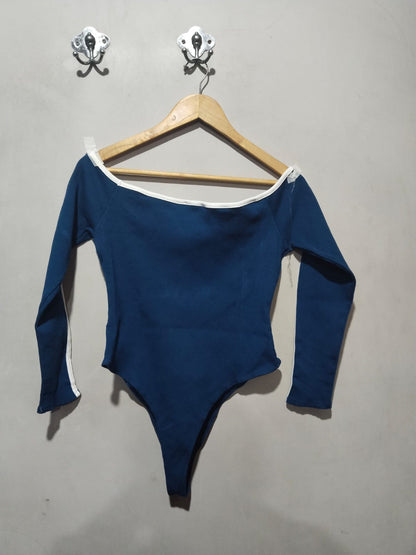 FASHION NOVA|2X|BUST 16|Blue Off the Shoulder Long Sleeve Bodysuit