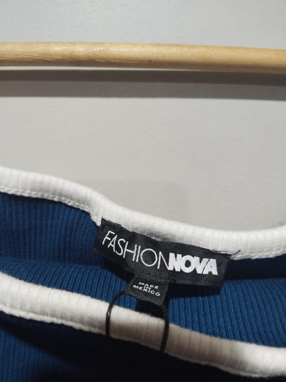 FASHION NOVA|2X|BUST 16|Blue Off the Shoulder Long Sleeve Bodysuit