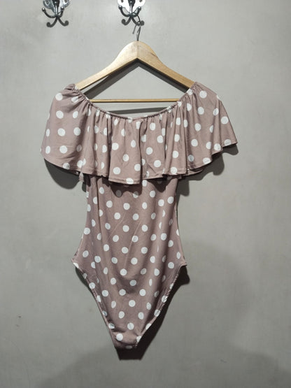 MASSUMI|M|BUST 15|Off The Shoulder Polka Dot Bodysuit