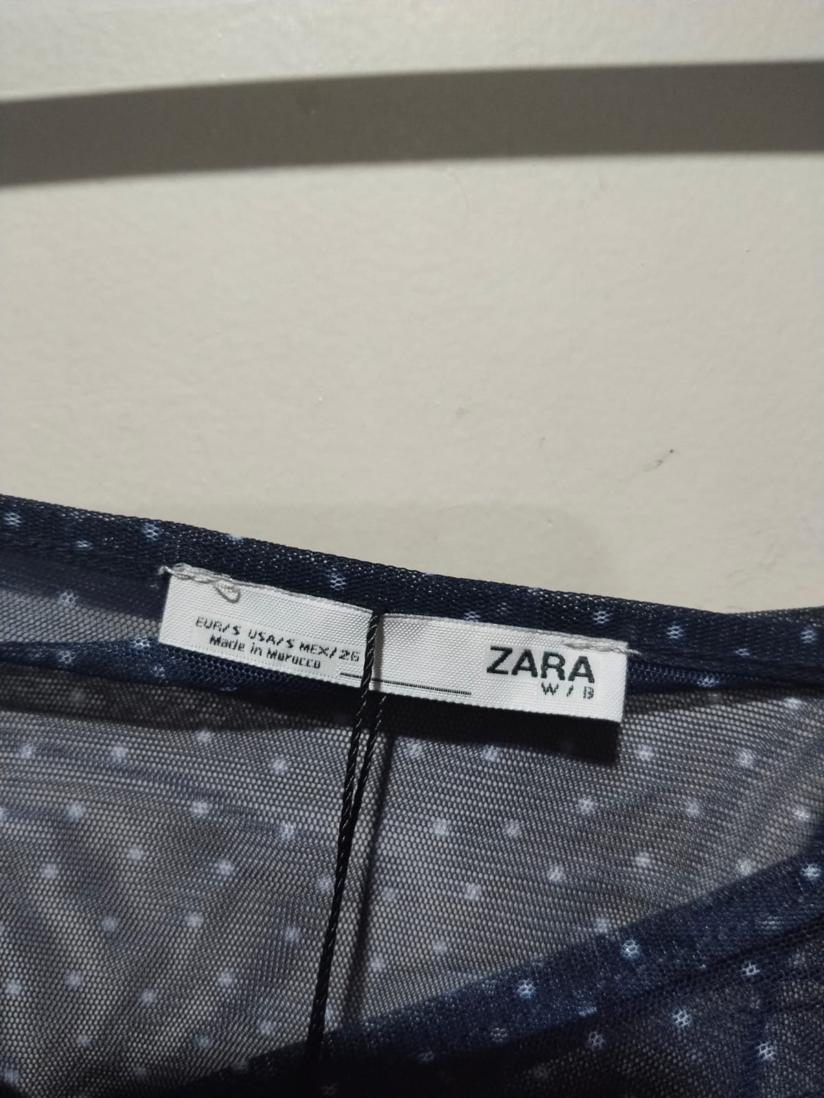 ZARA|S|BUST 15|Cropped Black Polka Dot Mesh Top