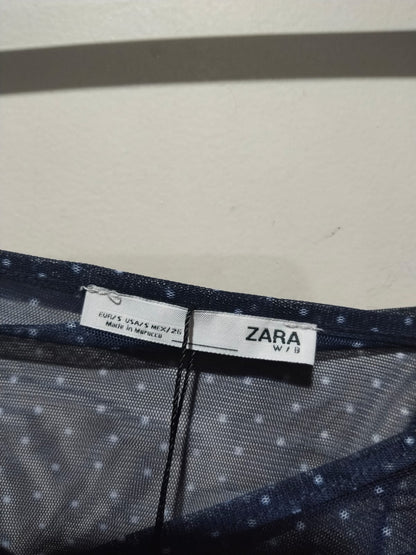 ZARA|S|BUST 15|Cropped Black Polka Dot Mesh Top