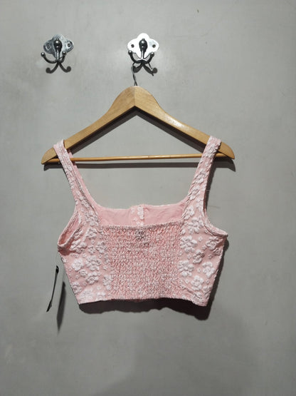 WILD FABLE|S|BUST 15|White And Pink Detailed Floral Corset Top