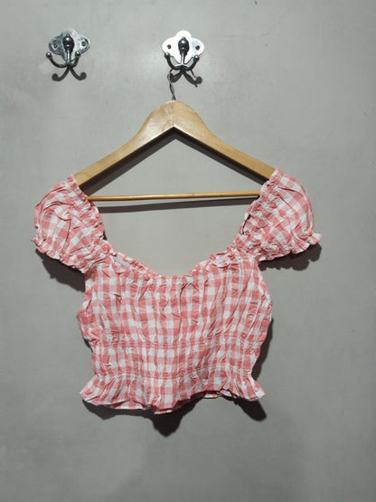 H&M |S|BUST 13.5|Pink Gingham Check Top