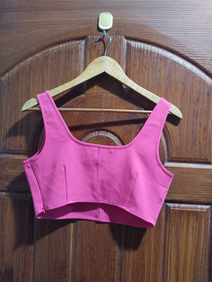 SINCERELY JULES|S|BUST 16.5|Bright Pink Square Neck Corset Crop Top