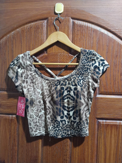 EMMAS CLOSET|S|BUST 14|Leopard Print Criss Cross Crop Halter Top