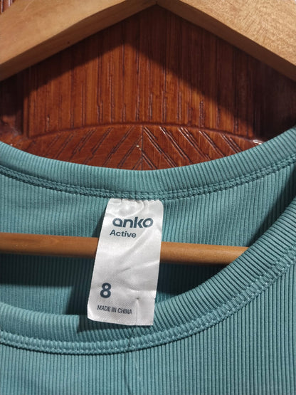 ANKO ACTIVE|S|BUST 14 PADED|Fitted Green Ribbed Tank Crop Top