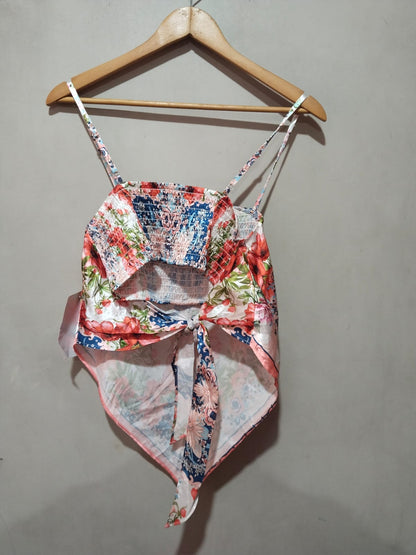 MOA MOA|M|BUST 14.5 ELASTIC|Floral Print Bandana Hem Crop Cami Top