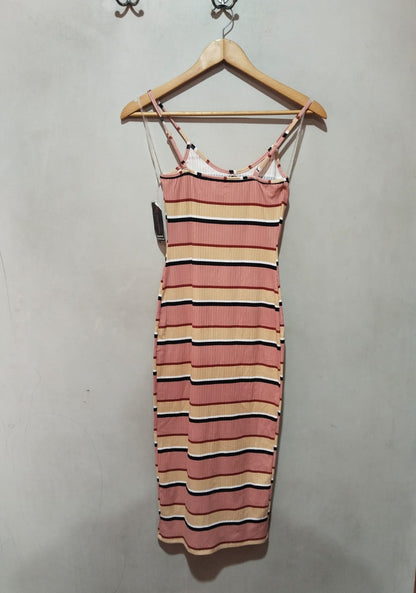 NO BOUNDARIES|XS|BUST 11.5|Stripe Perfect Ribbed Tank Midi Dress