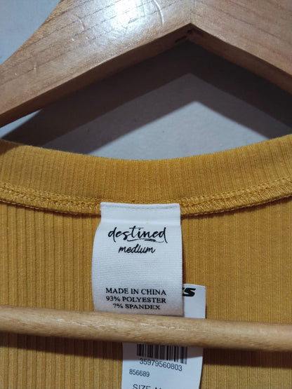 DESTINED|M|BUST 15.5|Mustard Yellow Ribbed V-Neck Crop Top