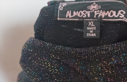 ALMOST FAMOUS|XL|BUST 18|Black Metallic Knit Long-Sleeve Blouse