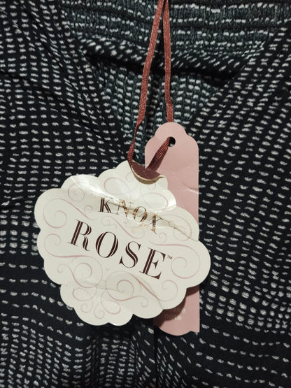 KNOX ROSE|S|BUST 19|Black and White Long Sleeves Boho Wrap Blouse with Elastic Hem