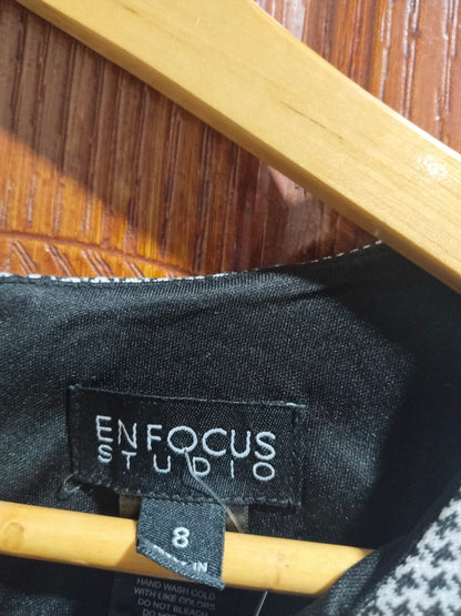 ENFOCUS STUDIO|S/M|BUST 16.5|Black and White Checkered Midi Dress