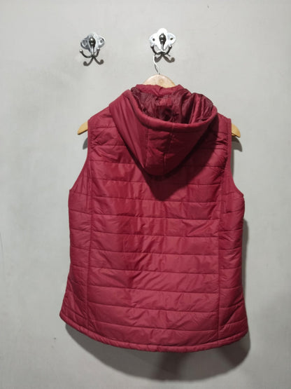 RIVERS WOMENS|L|BUST 21|Red Hooded Padded Gilet With Zip Pockets