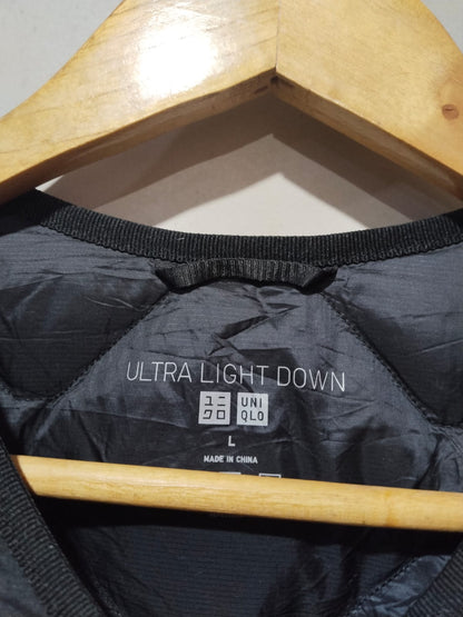 UNIQLO| L|BUST 23|Black Quilted Collarless Women's Ultra Light Down Long Coat
