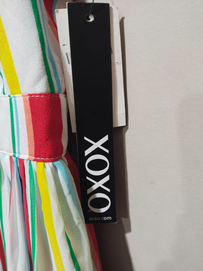 XOXO|S|BUST 15| Women's Juniors Blue Striped Spaghetti Strap Maxi Romper