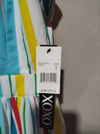 XOXO|S|BUST 15| Women's Juniors Blue Striped Spaghetti Strap Maxi Romper