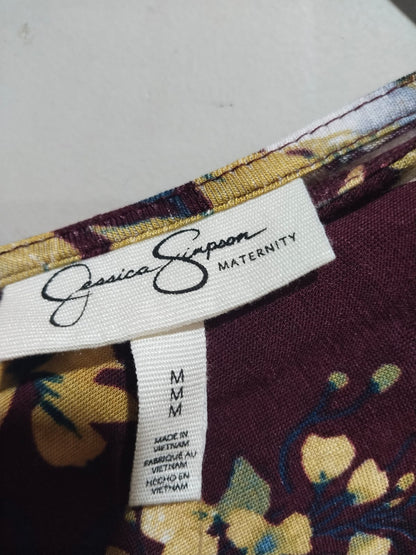 JESSICA SIMPSON|M|BUST 18.5|C4|Burgundy Blue And Brown Long Sleeve Dress