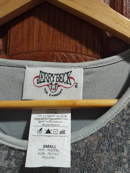 JERRY BACK|S|BUST 16|Silver Sequin Fringe Flapper Dress