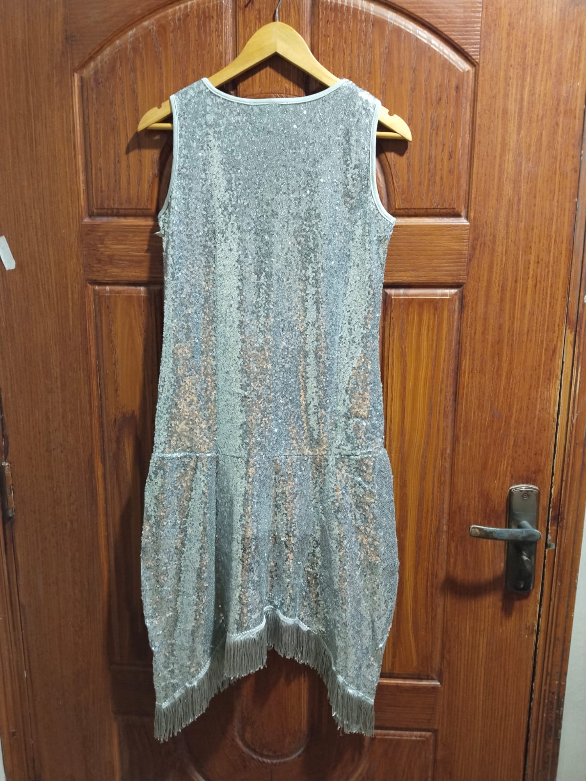 JERRY BACK|S|BUST 16|Silver Sequin Fringe Flapper Dress